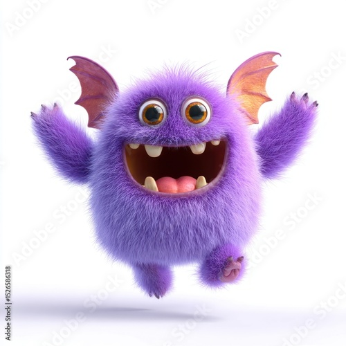 Chubby purple monster with bat wings and buck teeth illustration creature cartoon.