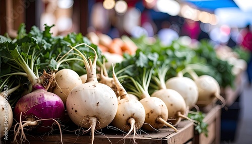 Fresh Organic Turnips and Rutabagas at a Farmer's Market Vibrant Vegetables for Sale