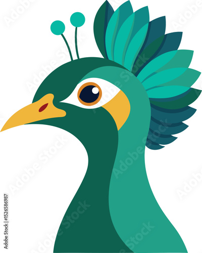 Elegant Peacock Head with Colorful Crest.