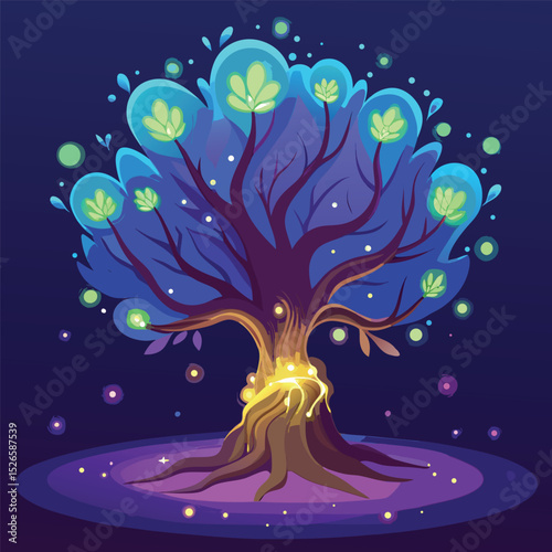 Enchanted Magic Glowing Tree Illustration.