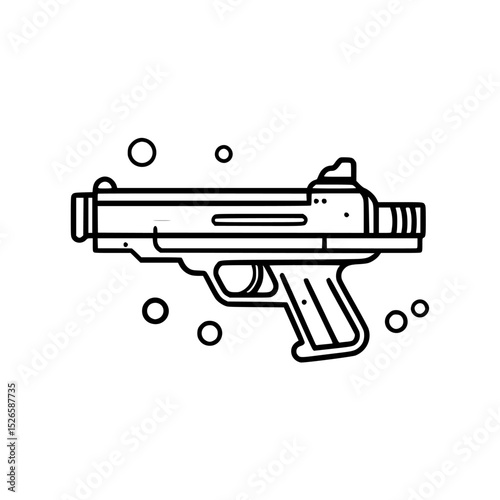 Stylized line art of a handgun with bubbles around it creates a modern and minimalist aesthetic in graphic design