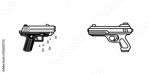 Icon set featuring simple black and white illustrations of handguns with contrasting designs focused on shapes and details