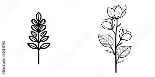Icon set featuring stylized plant designs for decorative and illustrative purposes in various contexts