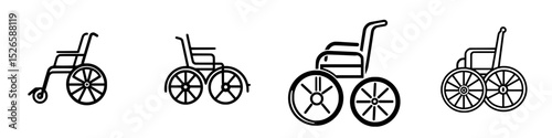 Unique icon set representing various styles of wheelchairs for accessibility and mobility