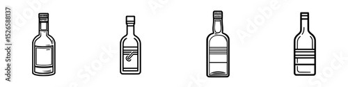 Icon set featuring various bottle designs in minimalistic style for product labeling and branding