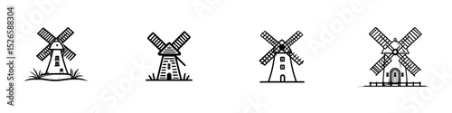 Unique icon set featuring various windmill designs suitable for various creative projects and applications