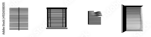 Icon set featuring various styles of window blinds and shutters for graphical design use