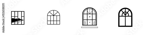 Collection of simplistic black and white window icons showcasing various styles and designs suitable for digital projects