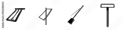 Collection of cleaning tools icons designed for various household tasks and maintenance activities