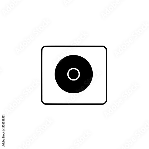 Icon set design featuring a simplified black and white outline of a vinyl record on a square background