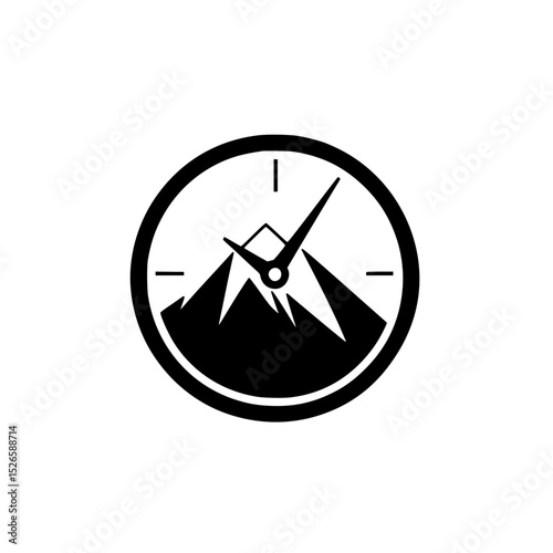 Clock icon representing mountain landscape with clear time indicators and minimalist design style