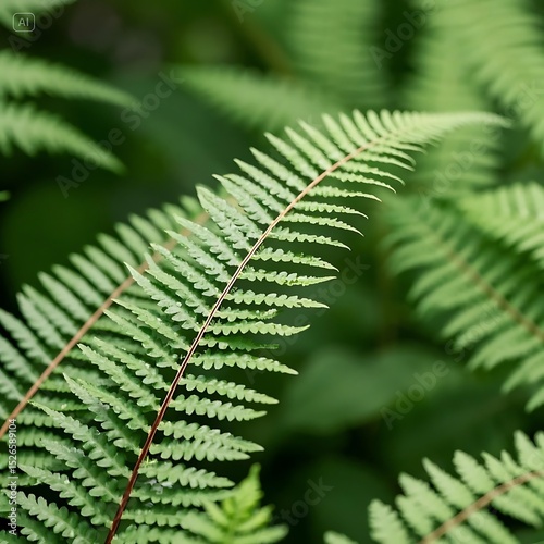 Lush green fern fronds close up nature