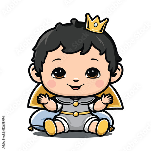 Cute Chibi Boy in Prince Outfit Vector Icons