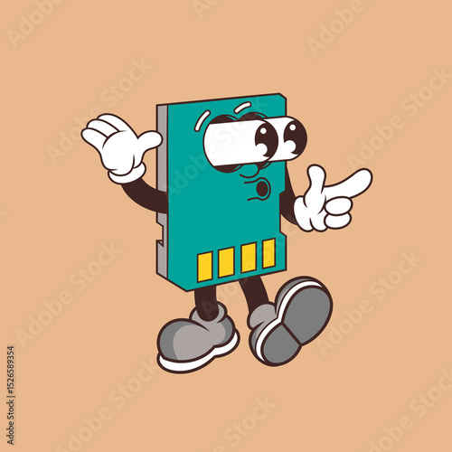Retro character design of memory card suprised