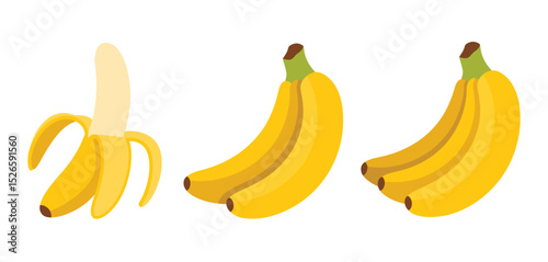 Cartoon Bananas Illustration Set Peeled and Unpeeled