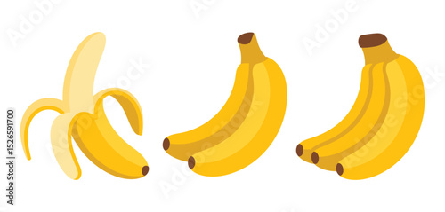 Three Bananas and One Peeled Banana Illustration