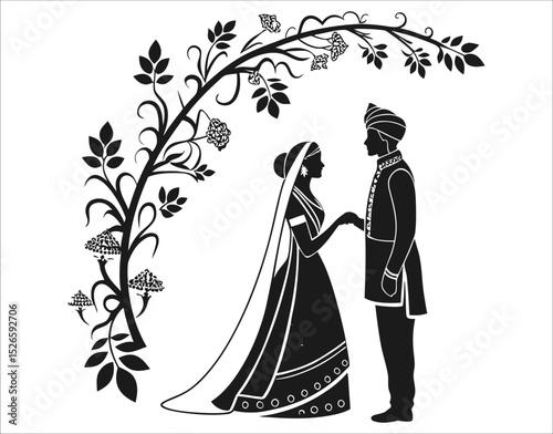 Bride and Groom Silhouette on White Background