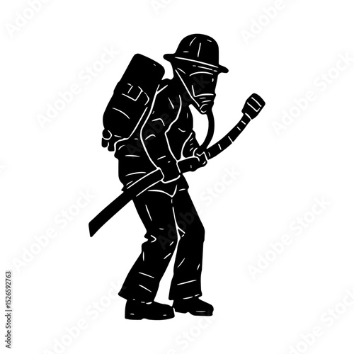 silhouette of a fireman, vector draw