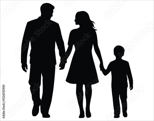 Minimal Family Silhouette – Parents and Son Walking