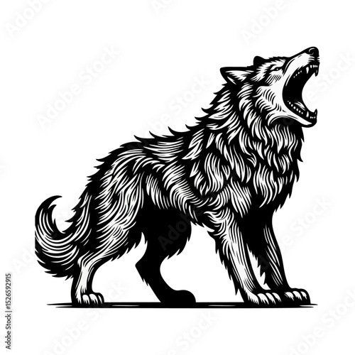 Wolf Howling engrave vector illustration black white