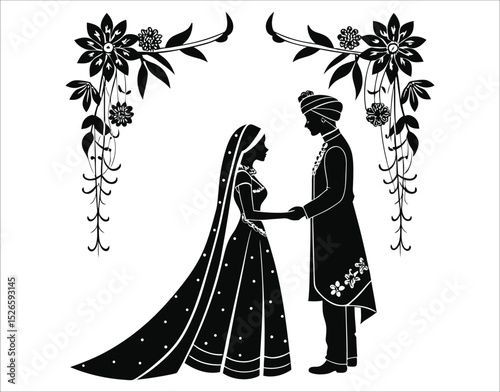 Silhouette of Wedding Couple with Decorations