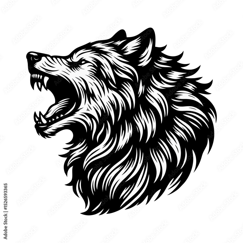 Obraz premium Wolf Howling engrave vector illustration black white