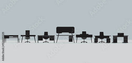 Collection of Modern Office Desk Silhouettes
