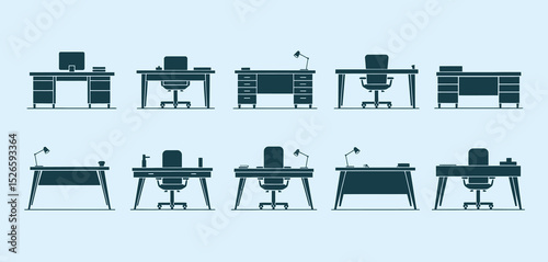 Collection of Modern Office Desk and Chair Silhouettes