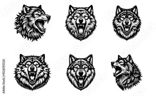Wolf Howling engrave vector illustration black white