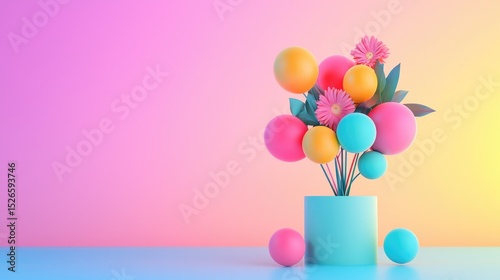 Vibrant whimsical sphere flowers in pot