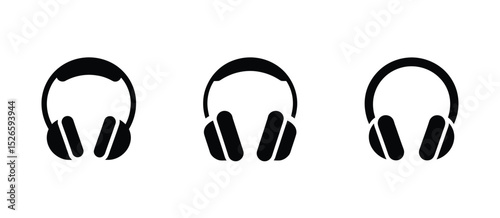 Three Variations of Black Headphone Icons on White