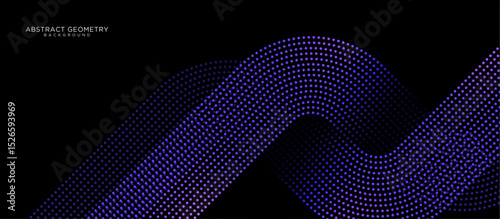 Abstract flowing geometric dot particle isolated on dark background. Futuristic technology concept. Horizontal banner template. Suit for cover, poster, presentation, website