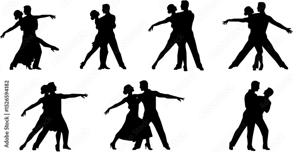Fototapeta premium set of Beautiful couple dancing silhouette vector 