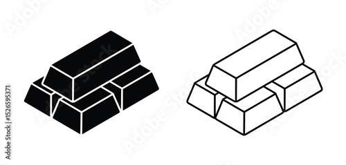 Gold Bars Stack Icon Black and Outline Illustration