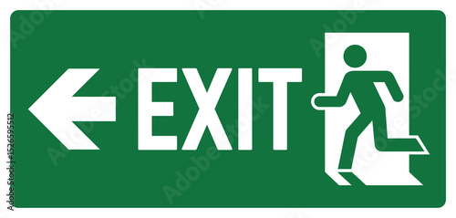 Green Emergency Exit Sign with Left Arrow and Running Figure