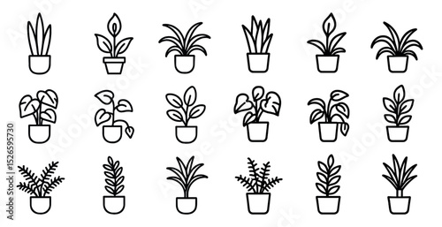 Variety of potted plant icons for botanical design projects