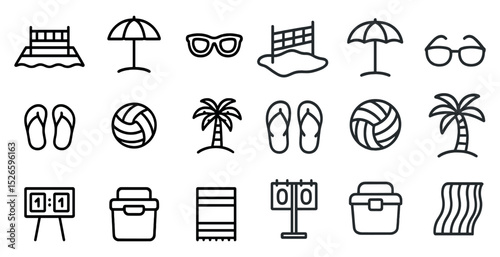 Summer beach essentials vector icons for vacation and travel design