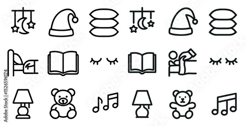 Cozy bedtime icons for nursery and kids room decor design