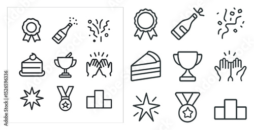 Celebration icons for festive events and achievements design