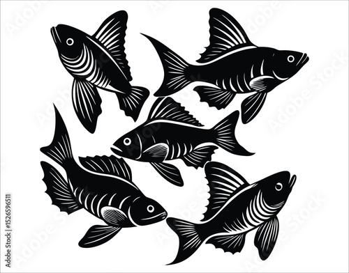 Elegant Guppy Fish Outlines – Black and White Vector