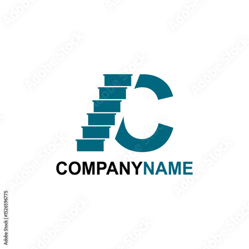 letter c with stairs logo template illustration.