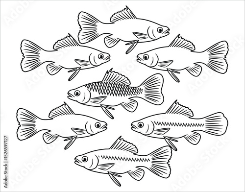 Guppy Fish Outline Icons – Editable Stroke Vector