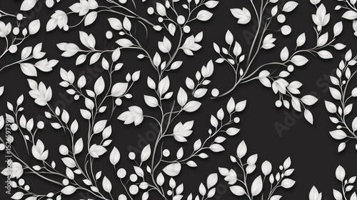 Elegant black and silver white floral seamless pattern design for stylish wallpaper or fabric