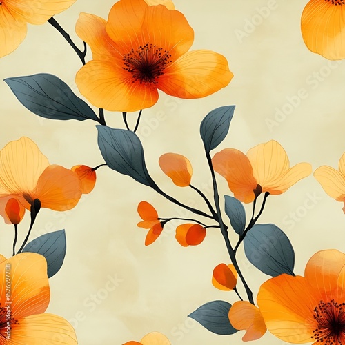 Hibiscus Flower Seamless Pattern. Generative AI