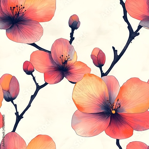 Hibiscus Flower Seamless Pattern. Generative AI
