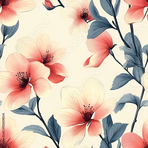 Hibiscus Flower Seamless Pattern. Generative AI