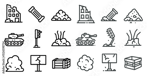 Urban destruction and war icons for design and posters