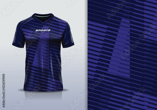 T-shirt mockup abstract stripe line jersey design for football, soccer, racing, esports, running, in purple color