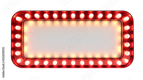 Glowing vintage movie theater marquee sign with classic bulbs isolated on a transparent background