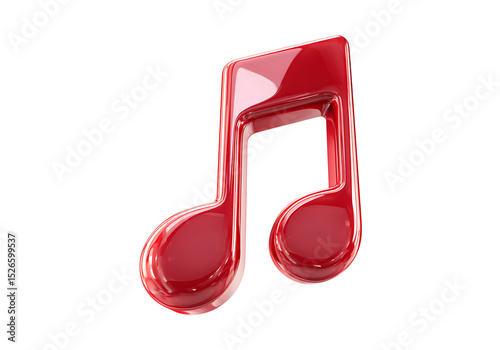 Glossy red eighth note music symbol on black background, On Transparent Background